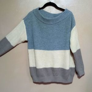 Maisolly bluish gray cream tan acrylic sweater, sz XL